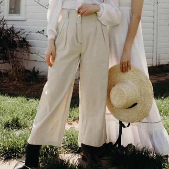 • house of sunny high waisted grommeted contrast thread pleated trousers • - Picture 8 of 16